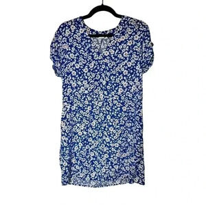 GAP size small blue floral short cuff sleeve v neck pockets‎ dress lightweight